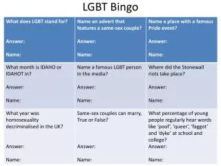 LGBT Bingo