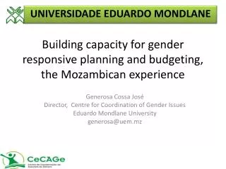 Building capacity for gender responsive planning and budgeting, the Mozambican experience