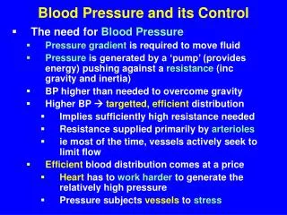 Blood Pressure and its Control