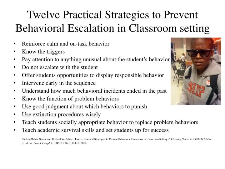 twelve practical strategies to prevent behavioral escalation in classroom setting