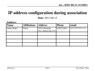 IP address configuration during association