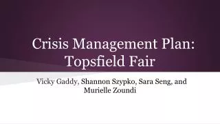 Crisis Management Plan: Topsfield Fair