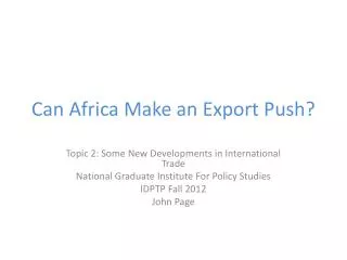 Can Africa Make an Export Push?