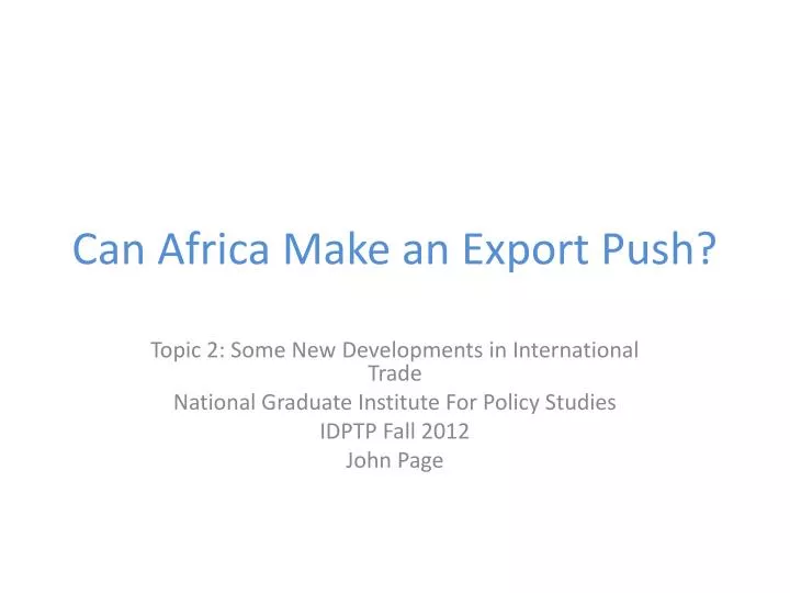 can africa make an export push