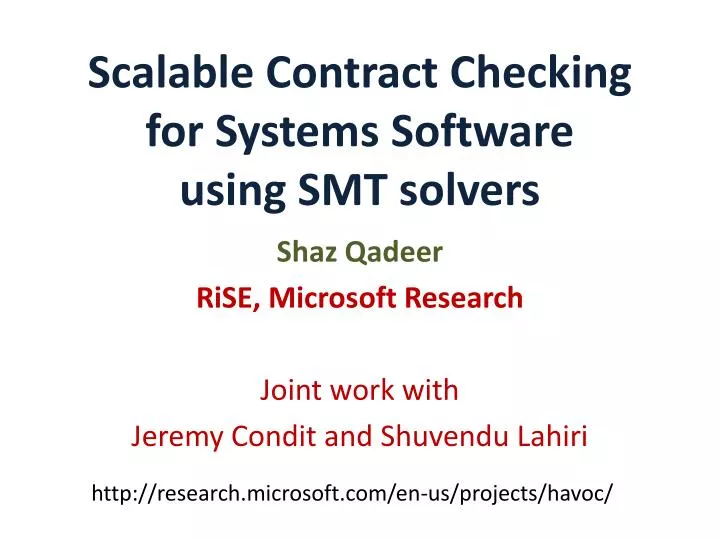 scalable contract checking for systems software using smt solvers