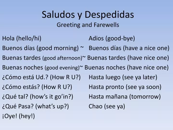 saludos y despedidas greeting and farewells