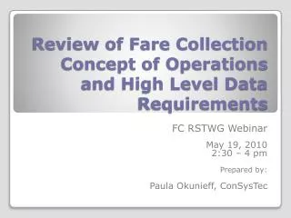 Review of Fare Collection Concept of Operations and High Level Data Requirements