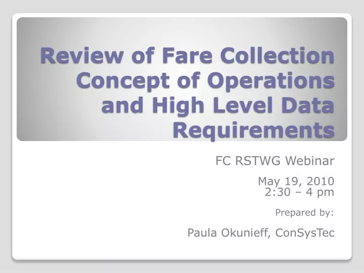 review of fare collection concept of operations and high level data requirements
