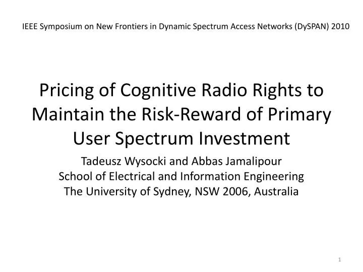 pricing of cognitive radio rights to maintain the risk reward of primary user spectrum investment
