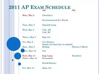 2011 AP Exam Schedule