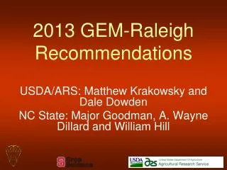 2013 GEM-Raleigh Recommendations