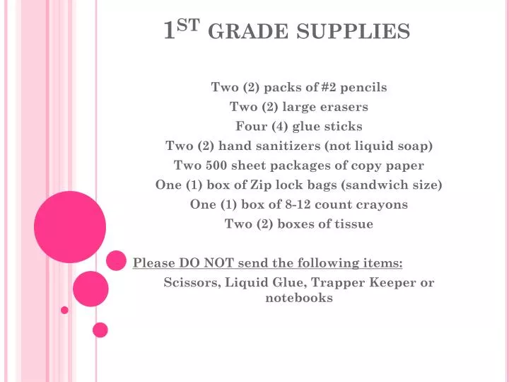 1 st grade supplies