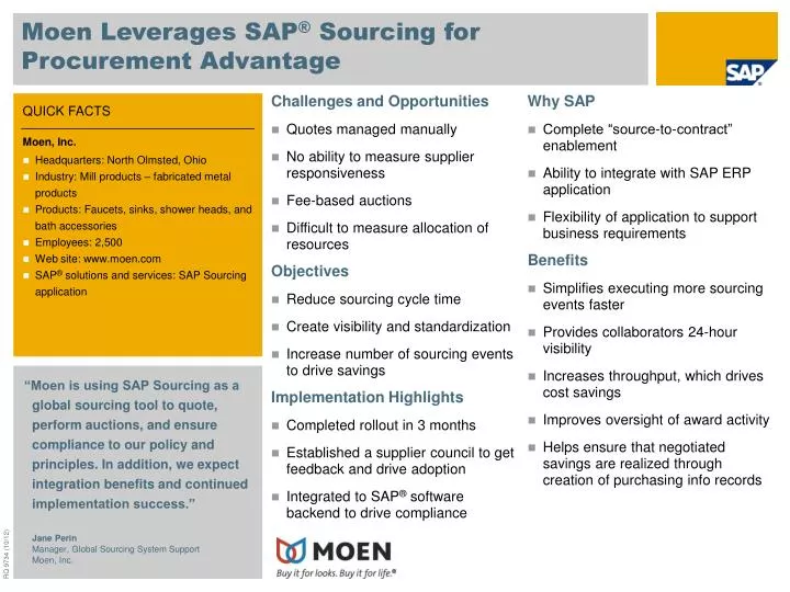 moen leverages sap sourcing for procurement advantage