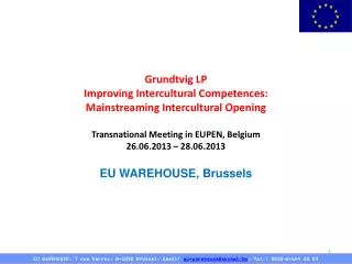 Grundtvig LP Improving Intercultural Competences: Mainstreaming Intercultural Opening