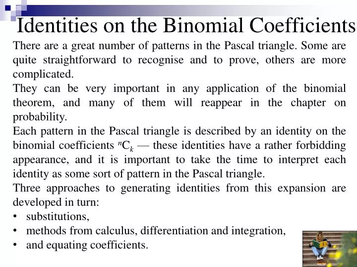 identities on the binomial coefficients