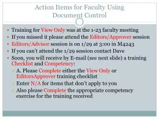 Action Items for Faculty Using Document Control