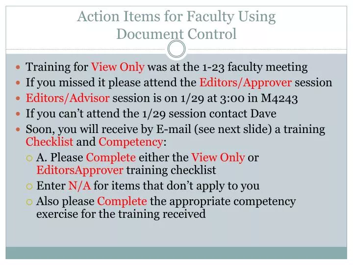 action items for faculty using document control