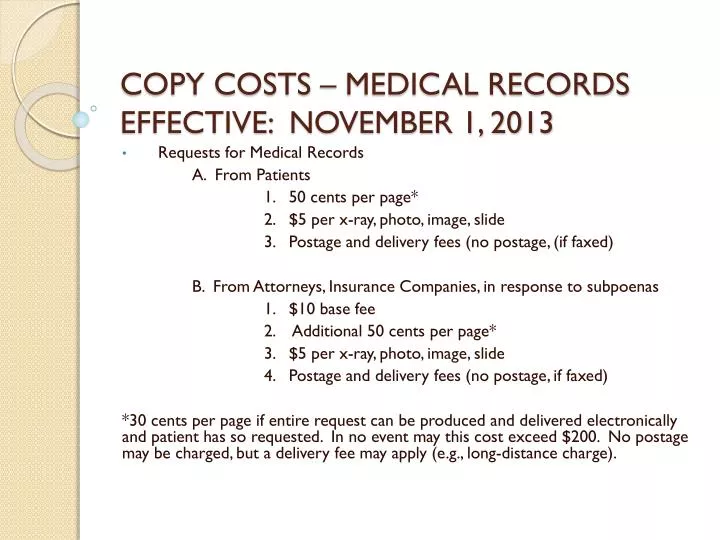 copy costs medical records effective november 1 2013
