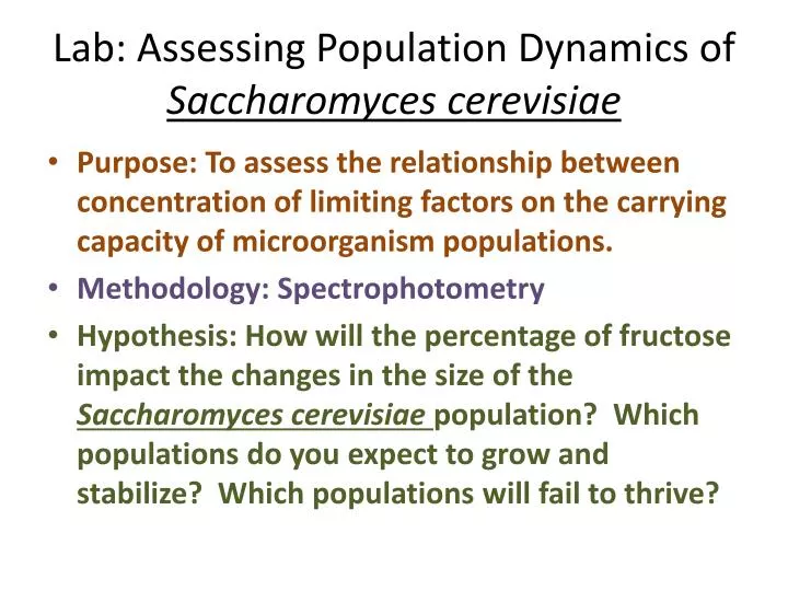 lab assessing population dynamics of saccharomyces cerevisiae