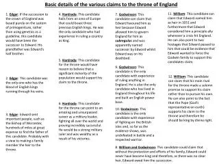 Basic details of the various claims to the throne of England