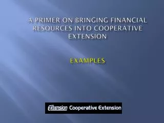 A Primer on Bringing Financial Resources into Cooperative Extension Examples