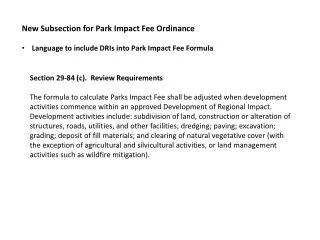 New Subsection for Park Impact Fee Ordinance
