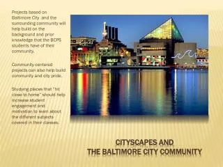 Cityscapes and the Baltimore City Community