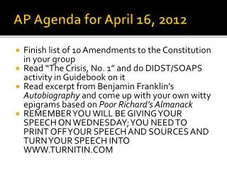 AP Agenda for April 16, 2012
