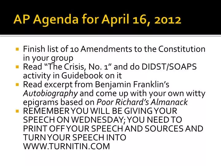 ap agenda for april 16 2012