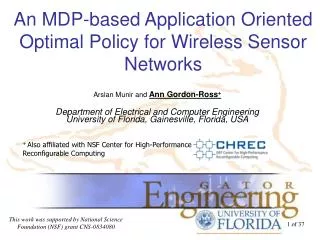 An MDP-based Application Oriented Optimal Policy for Wireless Sensor Networks