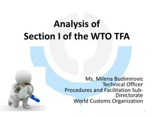 Analysis of Section I of the WTO TFA