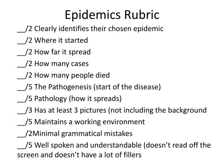 epidemics rubric