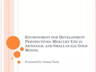 Environment for Development Perspectives: Mercury Use in Artisanal and Small-scale Gold Mining