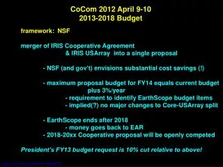 CoCom 2012 April 9-10 2013-2018 Budget