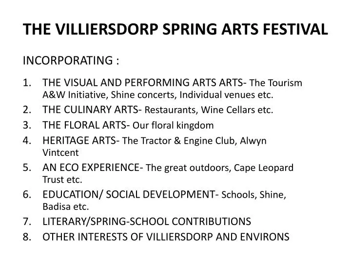 the villiersdorp spring arts festival