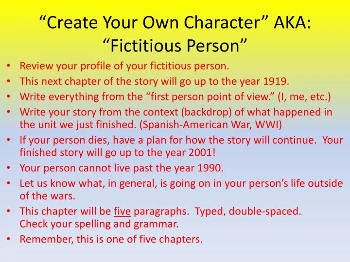 create your own character aka fictitious person
