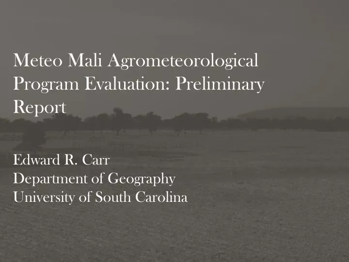meteo mali agrometeorological program evaluation preliminary report