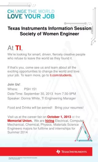 Texas Instruments Information Session Society of Women Engineer