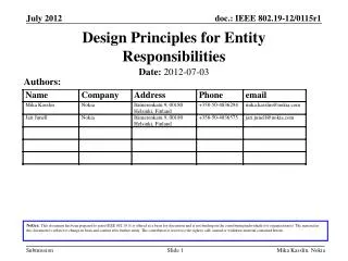 Design Principles for Entity Responsibilities