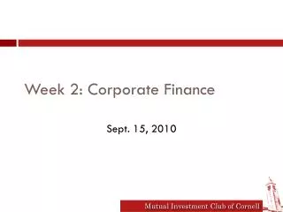 Week 2: Corporate Finance