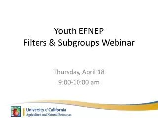 Youth EFNEP Filters &amp; Subgroups Webinar