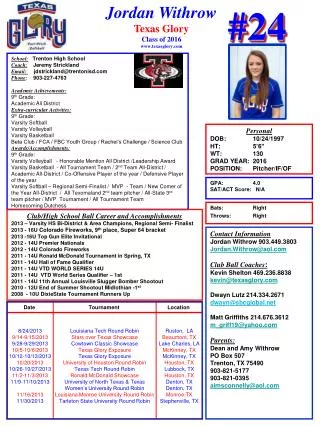 Jordan Withrow Texas Glory Class of 2016 texasglory