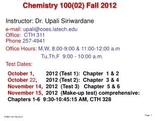 Chemistry 100(02) Fall 2012