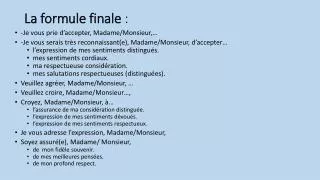 la formule finale