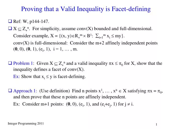proving that a valid inequality is facet defining