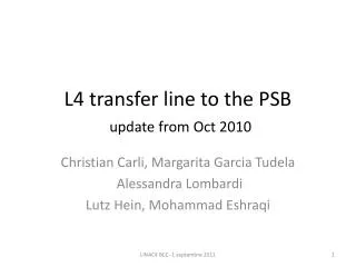 L4 transfer line to the PSB update from Oct 2010