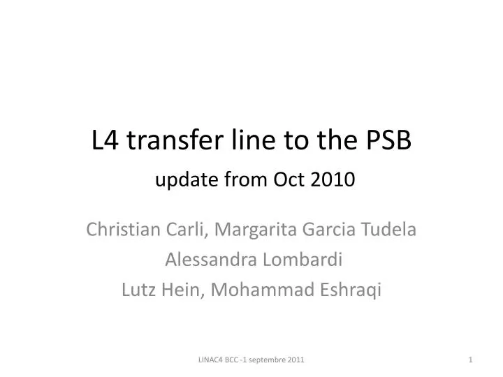 l4 transfer line to the psb update from oct 2010