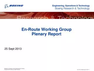 En-Route Working Group Plenary Report