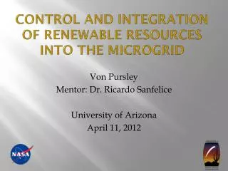 Control and integration of renewable resources into the microgrid