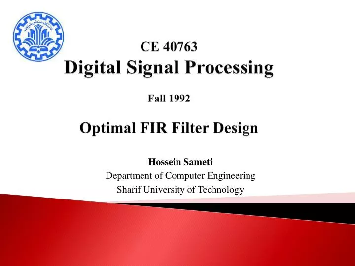 ce 40763 digital signal processing fall 1992 optimal fir filter design